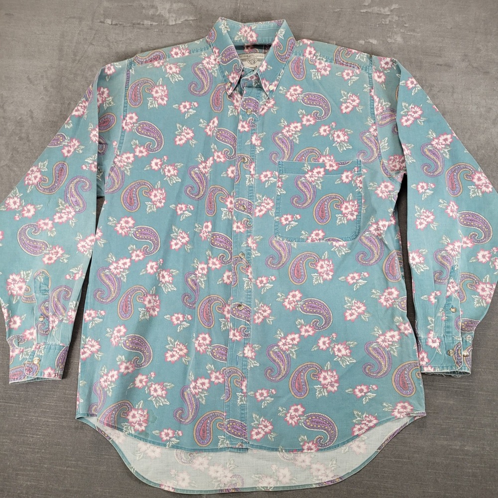 Wrangler Rugged Wear Vintage Mens 15-15.5 Paisley Floral Shirt Button Down